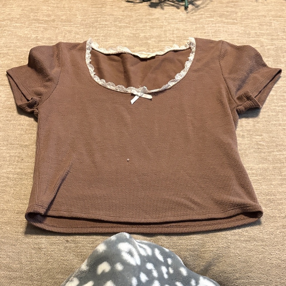 Moa Moa Brown Crop Top with Lace Detail